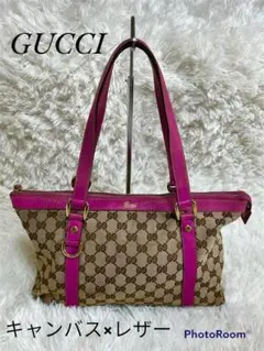 【大人気】GUCCI キャンバス×レザー ピンク トートバッグ アビー GG柄