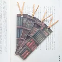 ハンドメイド しおり 4枚セット ビンテージの本棚 B10