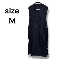 【美品】ブラック ノースリーブ ロング ジレ ベストMサイズ