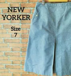 NEWYORKER ブルー スリット入り 7 S スカートキュロット 麻