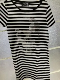 スカルストーン装飾ストライプTシャツ M