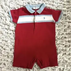 ベビー服 ポロシャツ風 ロンパース 80サイズ 赤×水色 ボーダー