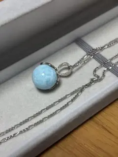 新品 ラリマー ネックレス13mm 大玉 丸玉 silver925チェーン付き