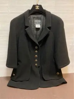 新品同様 シャネル ココマークボタン チェーン ウール シルク 07Pジャケット