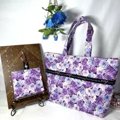 トートバッグ&携帯用BOXティッシュケース　2点セット 薔薇柄　ハンドメイド