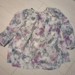 Green label relaxinh 柄 五分袖ブラウス