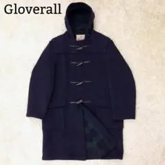 美品✨グローバーオール チェック ダッフルコート 裏地総柄 ロング丈 ネイビー