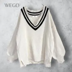 【WEGO ウィゴー】　ダメージ　Vネックニット　ゆるだぼ　クラッシュ　白