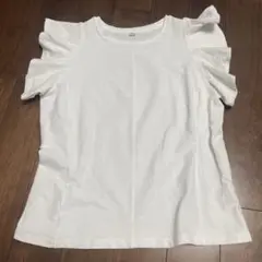 UNIQLO フリル袖 ホワイト Tシャツ L