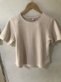 UNIQLO ベージュ ワッフルクルーネックTシャツ 半袖M