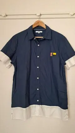 AIGLE 半袖シャツ ネイビー/ホワイト Lサイズ