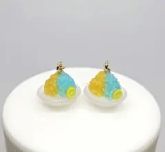 夏、かき氷、ハワイアンブルー、レモン、みつ、お祭り、ピアス、イヤリング