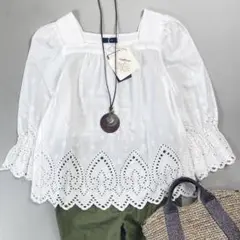 未使用タグ付 シップス カットワーク 刺繍ブラウス コットン 白