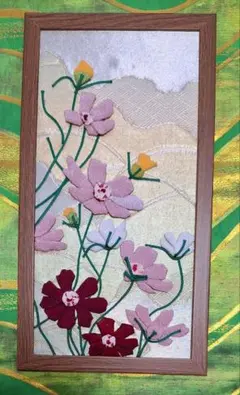 押し絵、タペストリー、額飾り　「秋桜」