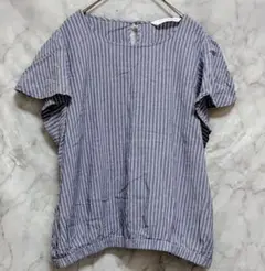 ストライプ フレンチスリーブ シャツ・フレアTシャツ　カットソー