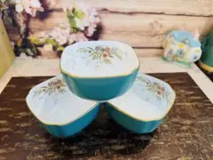 乃りたけ　ノリタケ　小鉢3客セット　グリーン　金彩縁　花柄　陶器