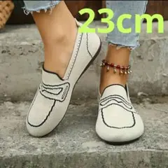 履きやすい❣️eワイドフィット スクエアトゥニットスリッポン 白 23cm