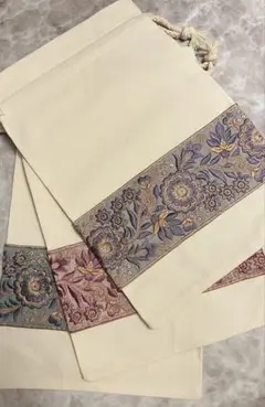 刺繍リボン巾着　パープル