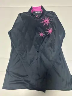 adidas 黒ピンク刺繍ジップアップトレーナー