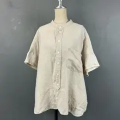 ビームスボーイ 半袖 リネンソリッドスタンドカラー ショートスリーブシャツ F