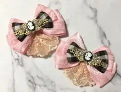 量産型 カメオ ジャボ付き ヘアクリップ 姫リボン♡パステルピンク♡