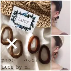 160 ドロップ フープ クリア マーブル ブラウン べっこう 雫 ピアス