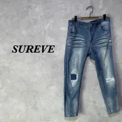 SUREVE アベイル デニム 柄 ダメージ加工 ポケット ブルー L 4030