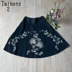 【Talbotsタルボット】刺繍花柄　コーデュロイフレアスカート　脇ファスナーM