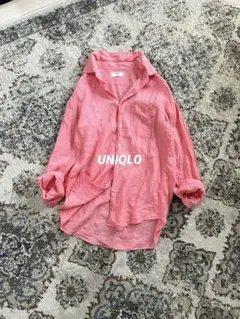 美品✨UNIQLO ユニクロ リネン オーバーサイズシャツ ピンク