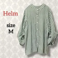 Helm【M】タグ付き マルチwayストライプシャツブラウス ゆったり グリーン