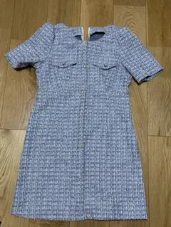半袖ミニワンピース 青色