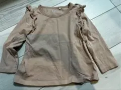 ベージュ フリル付き長袖Tシャツ 95