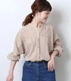Spick and Span ブロイダーレースドルマンブラウス ベージュ