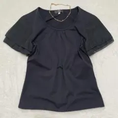 バシックデビレ◇シフォン袖トップス きれいめ オフィスカジュアル ギャザー M