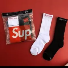 Supremeソックスシュプリームソックス靴下 黒+白計2足セット
