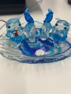 青色ガラス製　ペアシーサー