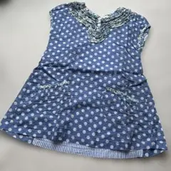 ・KP 青色ドット柄ノースリーブワンピ 110