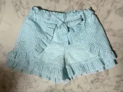 水色チェックフリルキュロット　130センチ