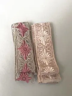 花柄刺繍リボン 2本セット　インド刺繍　約10 0cm