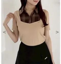 チェックレイヤードトップス