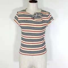 バーバリーロンドン キッズ Tシャツ【150A】ボーダー リボン ロゴ刺繍