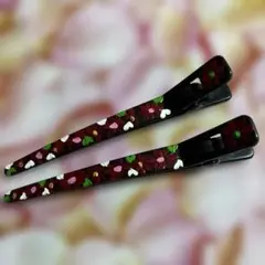金属不使用 ヘアクリップ 2個セット　トールペイント　手書き　ハンドメイド　髪