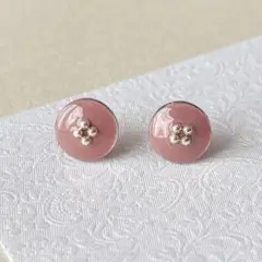 ★マロンブラウン キラキラ ブリオン ピアス ステンレス 丸【448】