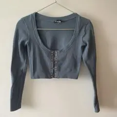ZARA　クロップド丈　リブニットトップス　ブルー　くすみブルー