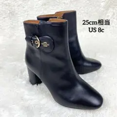 美品✨コーチ　レザーブーツ　サイドジッパー　ロゴ　ゴールド金具　ヒール　ベルト