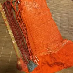 美品 美品 帯揚げ 帯締め 振袖 4点セット 絞り 着物 オレンジ 朱