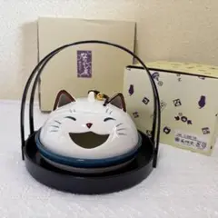 新品未使用　薬師窯　ねこ蚊遣器　蚊遺器専用丸手籠セット