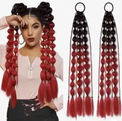 エクステ　ウィッグ　ヘアアレンジ　バブルポニーテール　赤