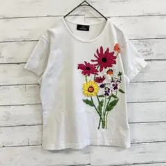 【JIM THOMPSON】花柄刺繍 半袖Tシャツ M 白 夏韓国系