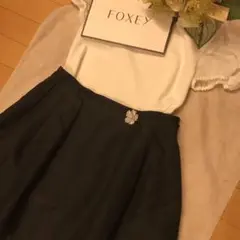 ♡フォクシー ひざ丈スカート 38 ネイビー 濃紺 ルネ